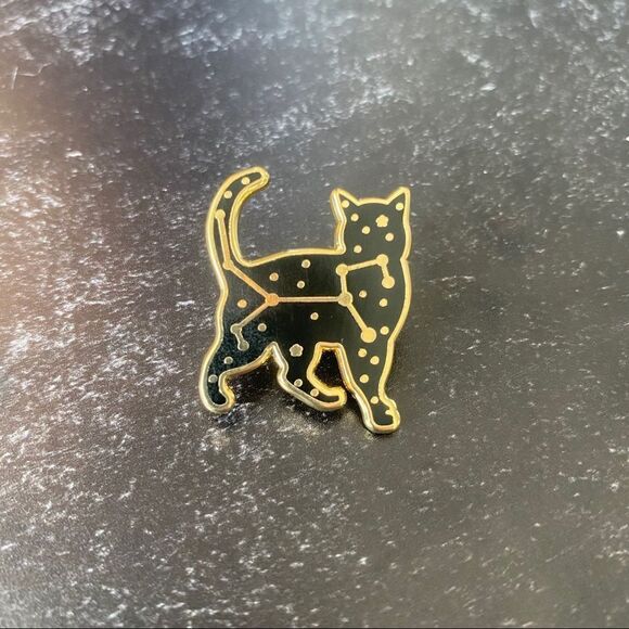 Celestial Zodiac Black Cat Constellation Stars Enamel Pin/ Brooch - Picture 2 of 5